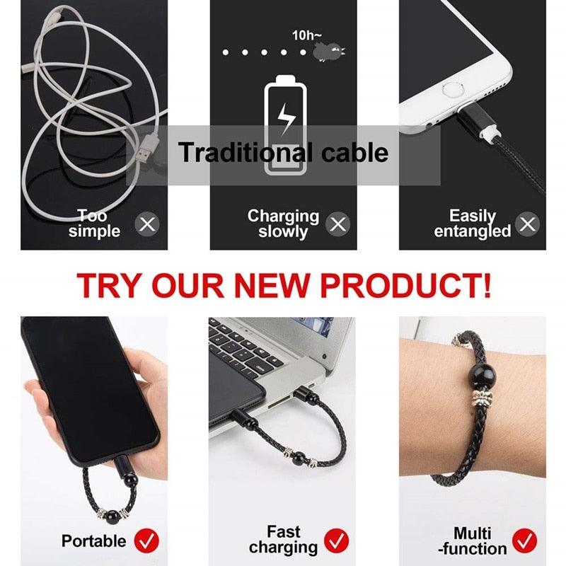 Leather Portable USB Type C and Micro Bracelet Phone Charger - ItemBear.com