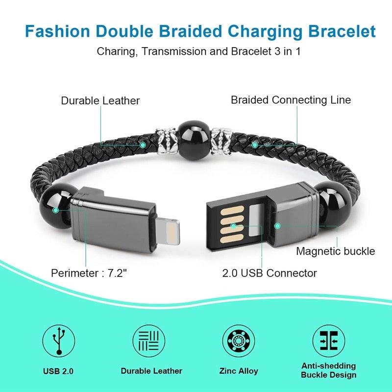 Leather Portable USB Type C and Micro Bracelet Phone Charger - ItemBear.com