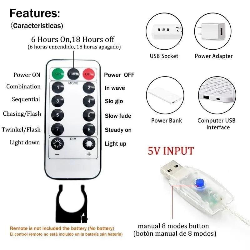 LED String Lights Christmas Decoration Remote Control USB Wedding Garland Curtain 3M Lamp Holiday For Bedroom Bulb Outdoor Fairy - ItemBear.com