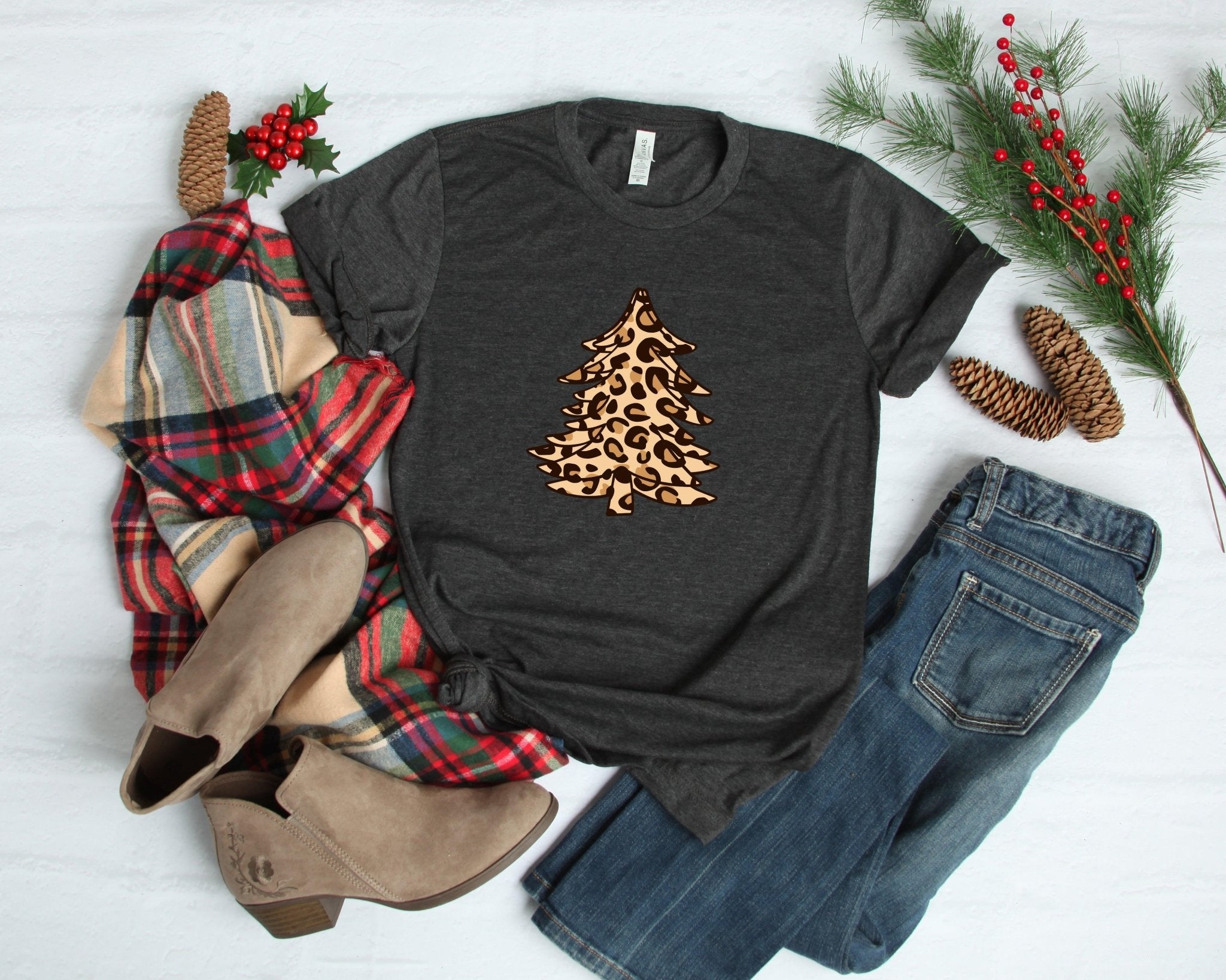 Leopard Christmas Tree Shirt, Christmas Shirts - ItemBear.com