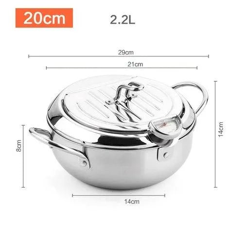 LMETJMA Japanese Deep Frying Pot with a Thermometer and a Lid 304 - ItemBear.com