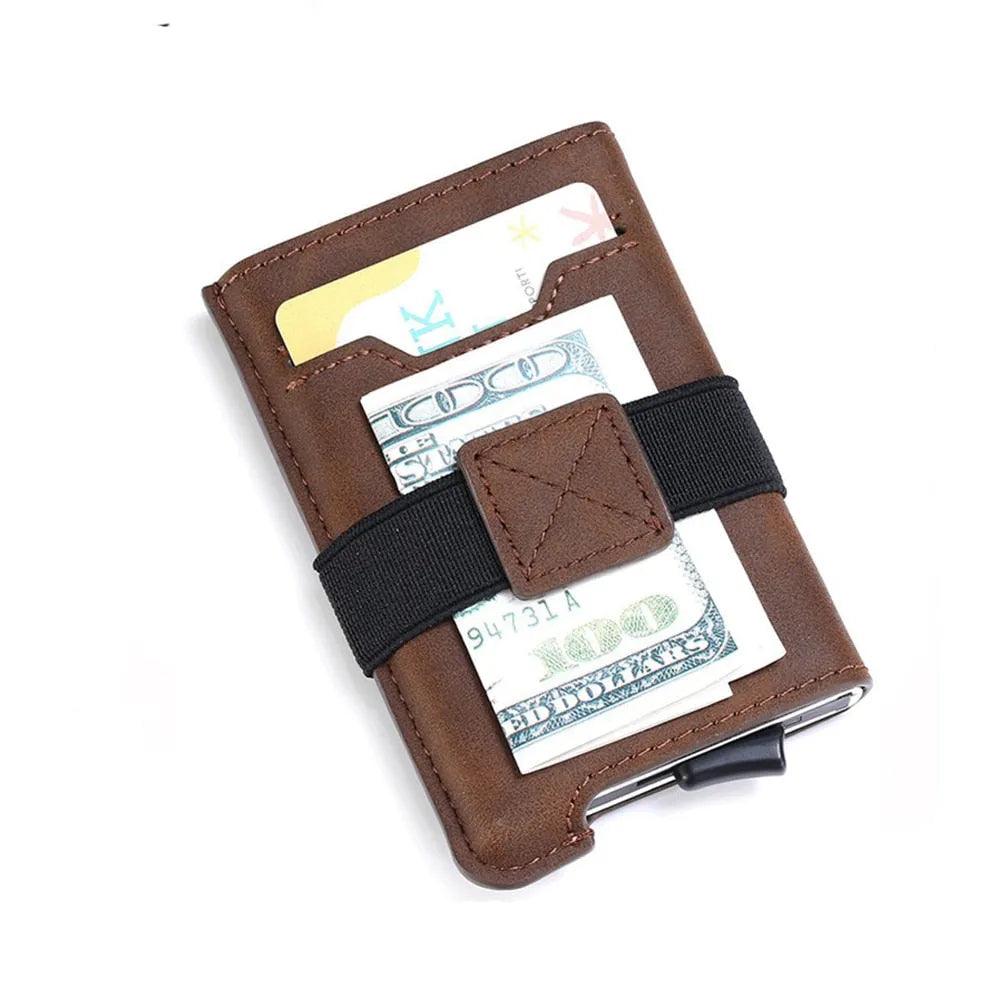 Luxury Brand Aluminum Business ID Bank Cardholder Mini PU leather RFID Blocking Wallet Men Women Credit Card Holders - ItemBear.com