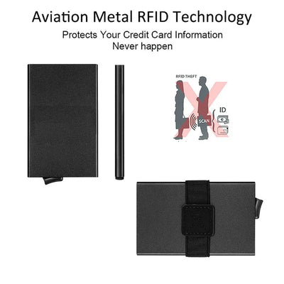 Luxury Brand Aluminum Business ID Bank Cardholder Mini PU leather RFID Blocking Wallet Men Women Credit Card Holders - ItemBear.com