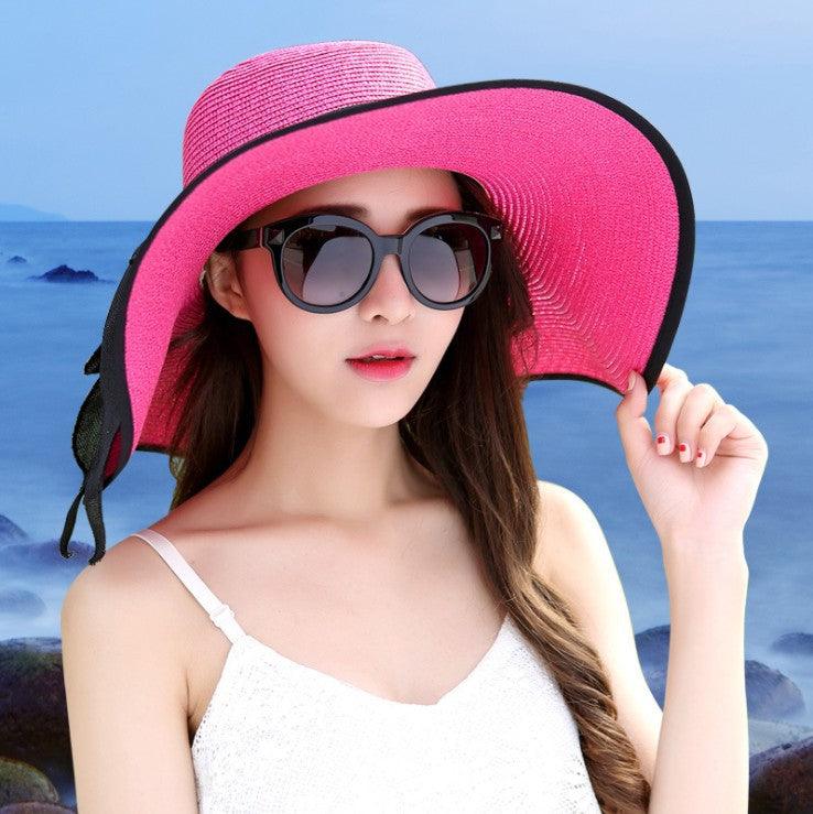 Manufacturers sell big brim hat shade straw hat female summer foldable sunscreen sun hat travel seaside vacation beach hat - ItemBear.com
