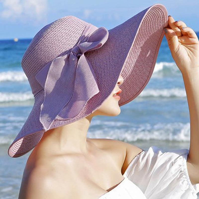 Manufacturers sell big brim hat shade straw hat female summer foldable sunscreen sun hat travel seaside vacation beach hat - ItemBear.com