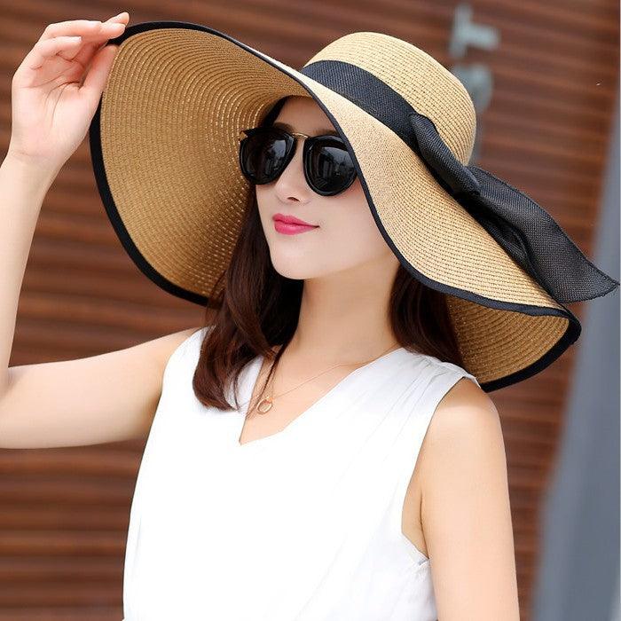 Manufacturers sell big brim hat shade straw hat female summer foldable sunscreen sun hat travel seaside vacation beach hat - ItemBear.com