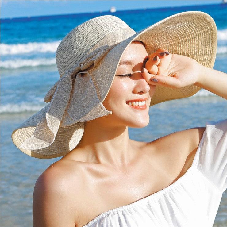 Manufacturers sell big brim hat shade straw hat female summer foldable sunscreen sun hat travel seaside vacation beach hat - ItemBear.com