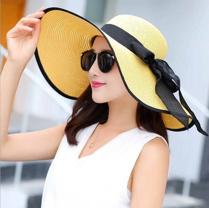 Manufacturers sell big brim hat shade straw hat female summer foldable sunscreen sun hat travel seaside vacation beach hat - ItemBear.com