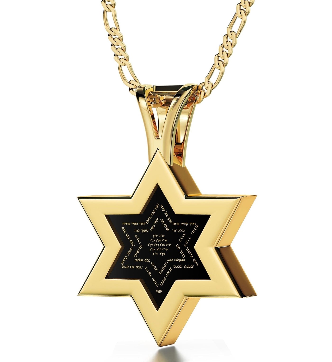 Men's Star of David Necklace Ana Bekoach Kabbalah Pendant 24k Gold Inscribed on Onyx Stone - ItemBear.com