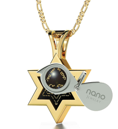Men's Star of David Necklace Ana Bekoach Kabbalah Pendant 24k Gold Inscribed on Onyx Stone - ItemBear.com