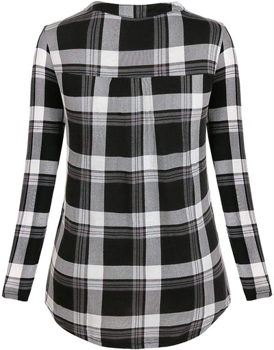 Women’s Plaid Print V-Neck Long Sleeve Nursing Top