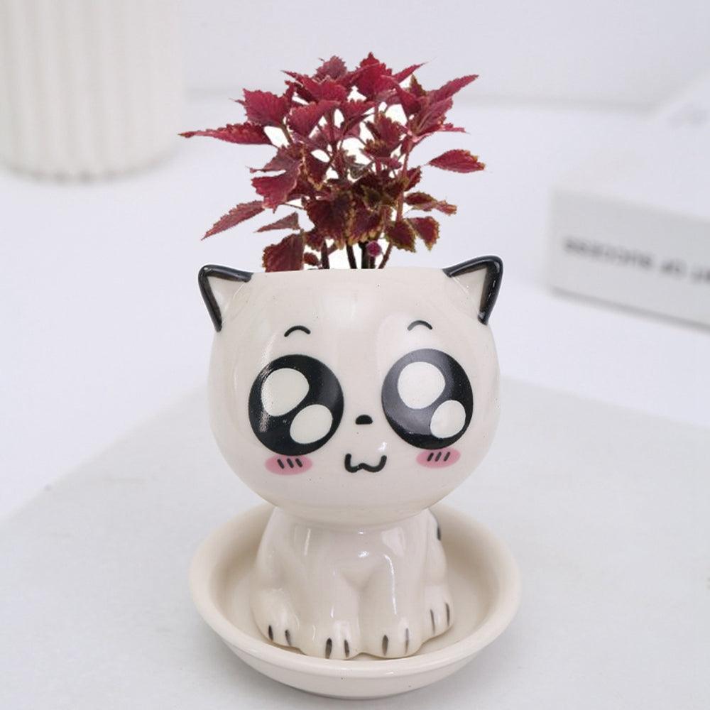 Mini Cat Shaped Cartoon Ceramic Flowerpot - ItemBear.com