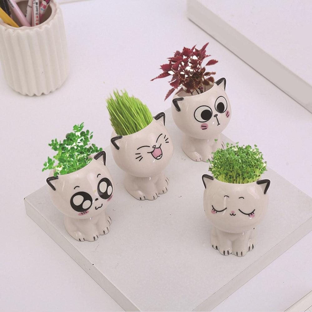 Mini Cat Shaped Cartoon Ceramic Flowerpot - ItemBear.com