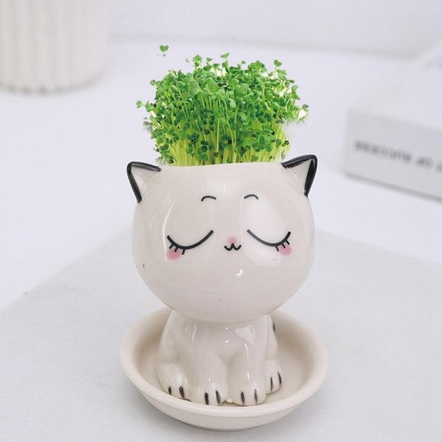 Mini Cat Shaped Cartoon Ceramic Flowerpot - ItemBear.com