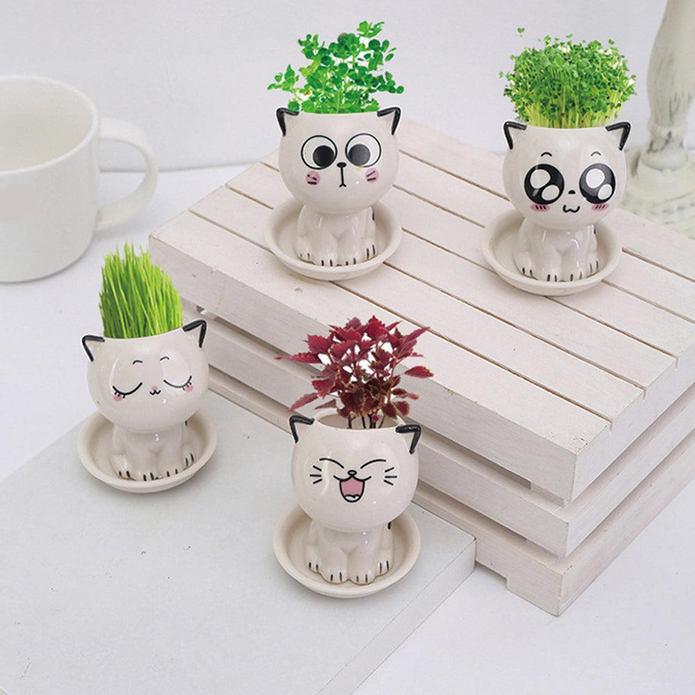Mini Cat Shaped Cartoon Ceramic Flowerpot - ItemBear.com