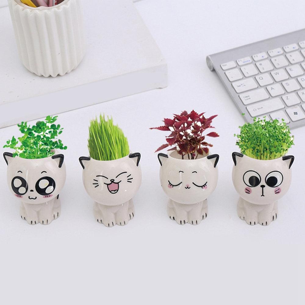 Mini Cat Shaped Cartoon Ceramic Flowerpot - ItemBear.com