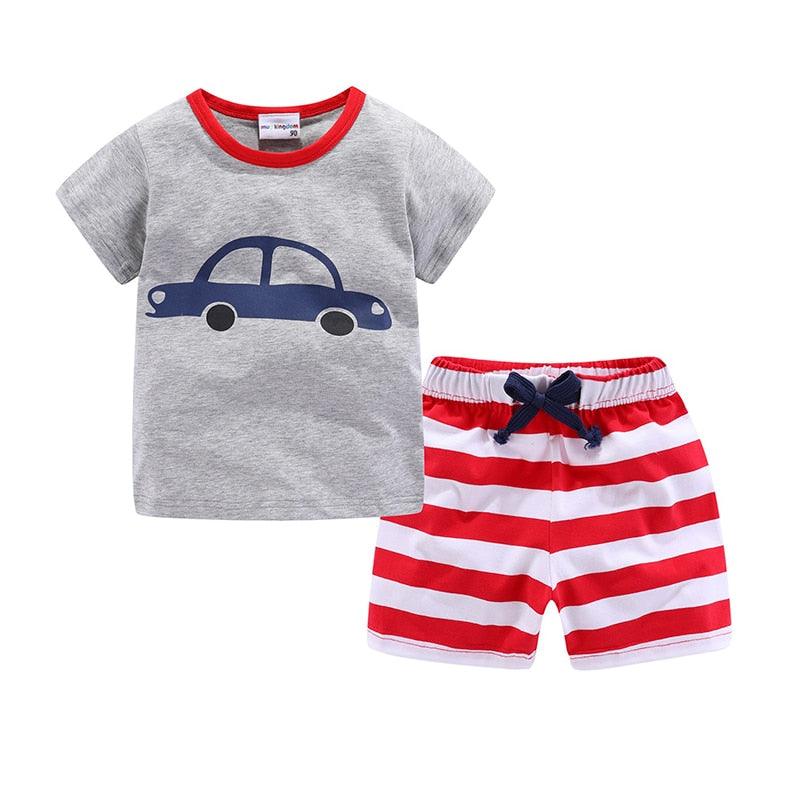 Mudkingdom Summer Toddler Boy Outfits Drawstring Short Set Cute Boys Clothes Set Stripe Kids Clothing Beach Holiday Clothes - ItemBear.com
