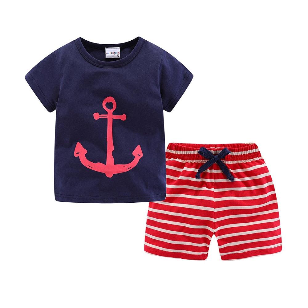 Mudkingdom Summer Toddler Boy Outfits Drawstring Short Set Cute Boys Clothes Set Stripe Kids Clothing Beach Holiday Clothes - ItemBear.com