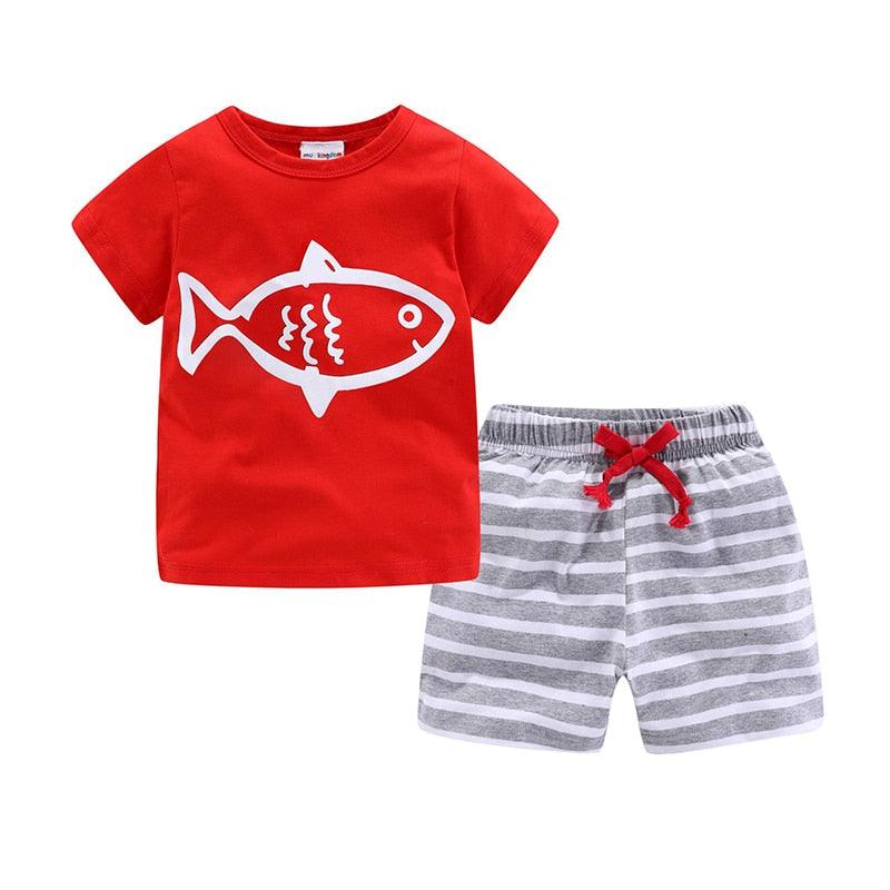 Mudkingdom Summer Toddler Boy Outfits Drawstring Short Set Cute Boys Clothes Set Stripe Kids Clothing Beach Holiday Clothes - ItemBear.com