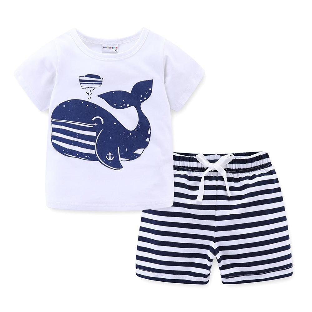 Mudkingdom Summer Toddler Boy Outfits Drawstring Short Set Cute Boys Clothes Set Stripe Kids Clothing Beach Holiday Clothes - ItemBear.com