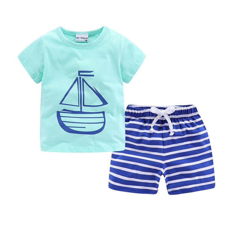 Mudkingdom Summer Toddler Boy Outfits Drawstring Short Set Cute Boys Clothes Set Stripe Kids Clothing Beach Holiday Clothes - ItemBear.com