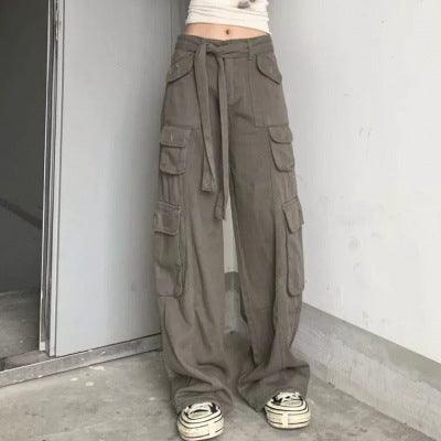 new American retro multi-pocket old overalls women's cool street loose slim straight trousers trendy - ItemBear.com