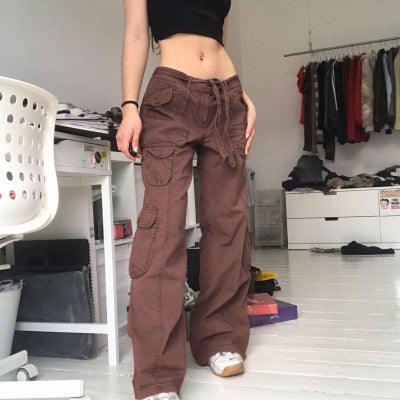 new American retro multi-pocket old overalls women's cool street loose slim straight trousers trendy - ItemBear.com