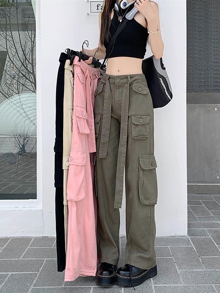 new American retro multi-pocket old overalls women's cool street loose slim straight trousers trendy - ItemBear.com