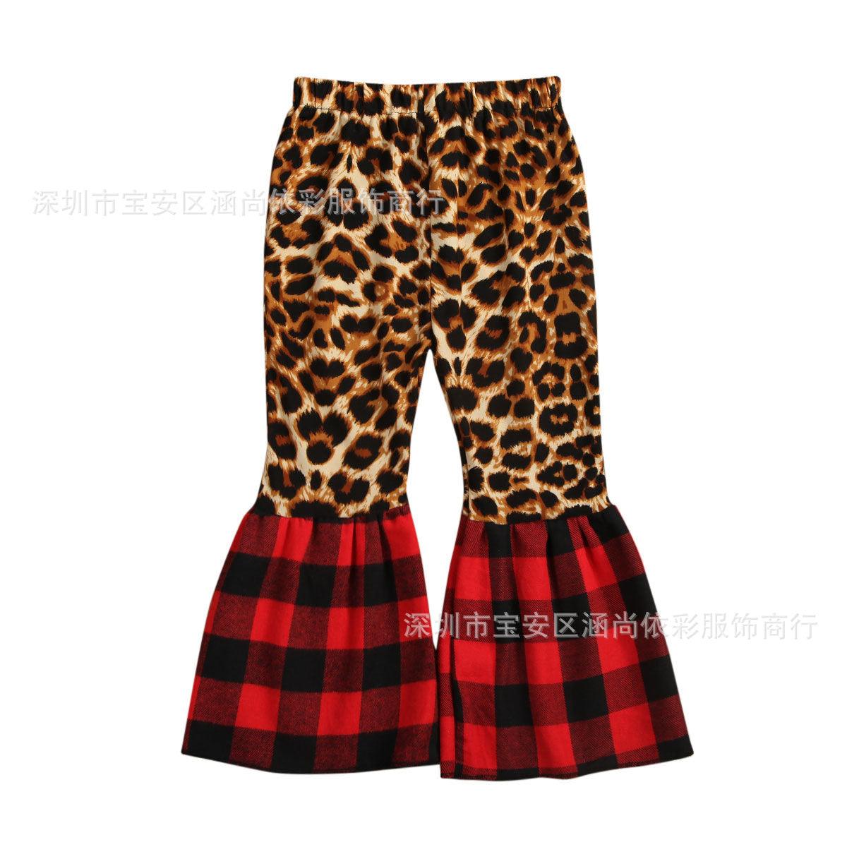 new girls leopard print stitching flared pants nine colors in stock one piece on behalf of - ItemBear.com
