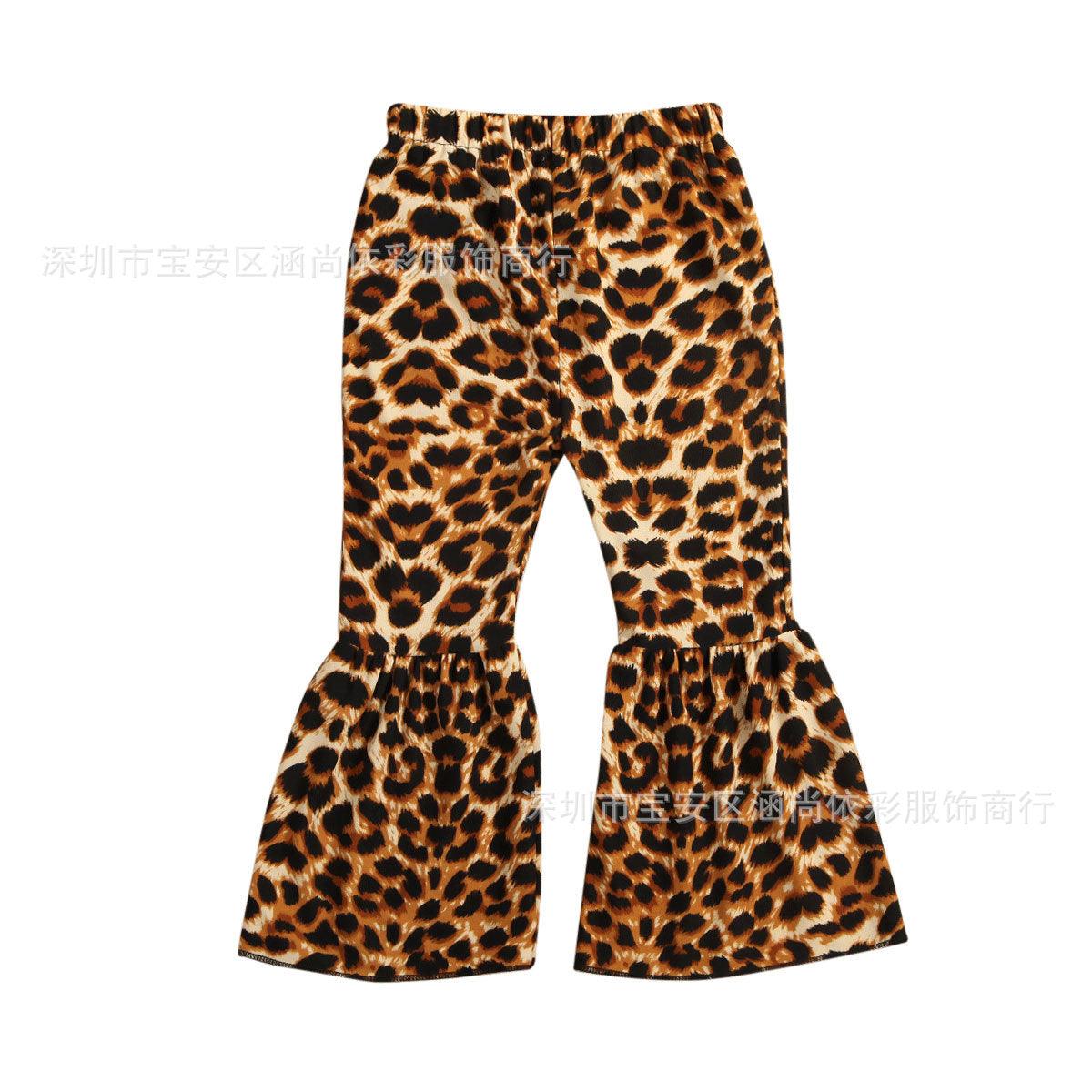 new girls leopard print stitching flared pants nine colors in stock one piece on behalf of - ItemBear.com