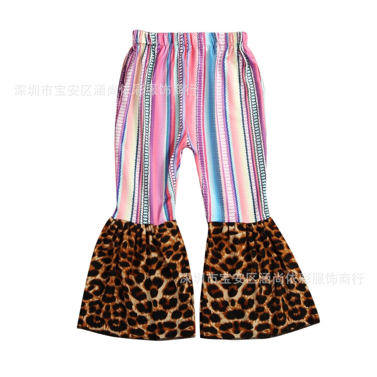 new girls leopard print stitching flared pants nine colors in stock one piece on behalf of - ItemBear.com
