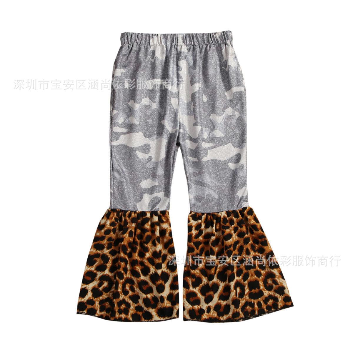 new girls leopard print stitching flared pants nine colors in stock one piece on behalf of - ItemBear.com