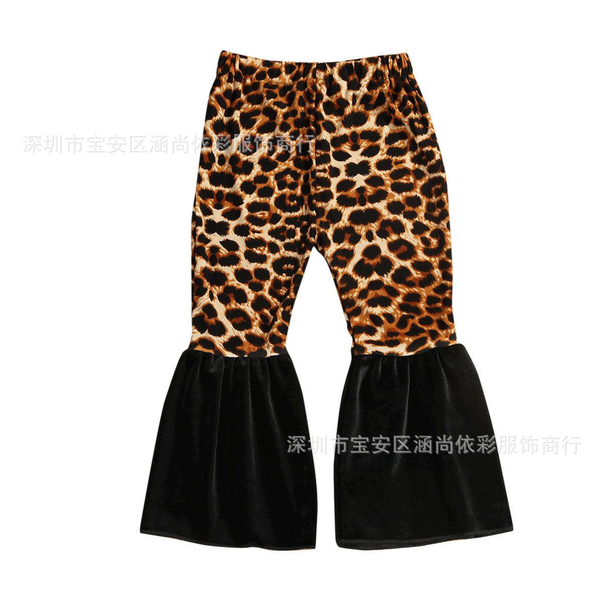 new girls leopard print stitching flared pants nine colors in stock one piece on behalf of - ItemBear.com