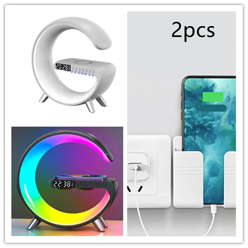New Intelligent G Shaped LED Lamp Bluetooth Speake Wireless Charger Atmosphere Lamp App Control For Bedroom Home Decor - ItemBear.com