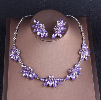 Noble Purple Crystal Bridal Jewelry Sets Necklaces Earrings Crown - ItemBear.com
