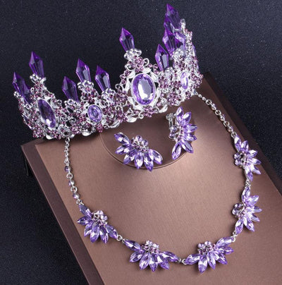 Noble Purple Crystal Bridal Jewelry Sets Necklaces Earrings Crown - ItemBear.com