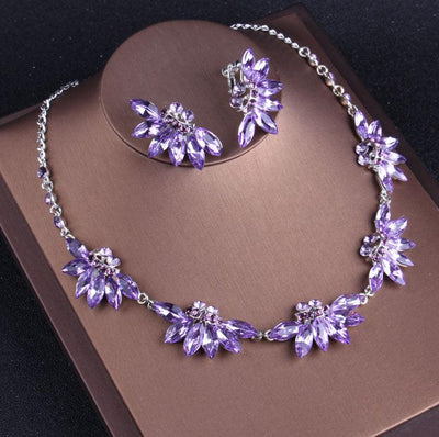 Noble Purple Crystal Bridal Jewelry Sets Necklaces Earrings Crown - ItemBear.com