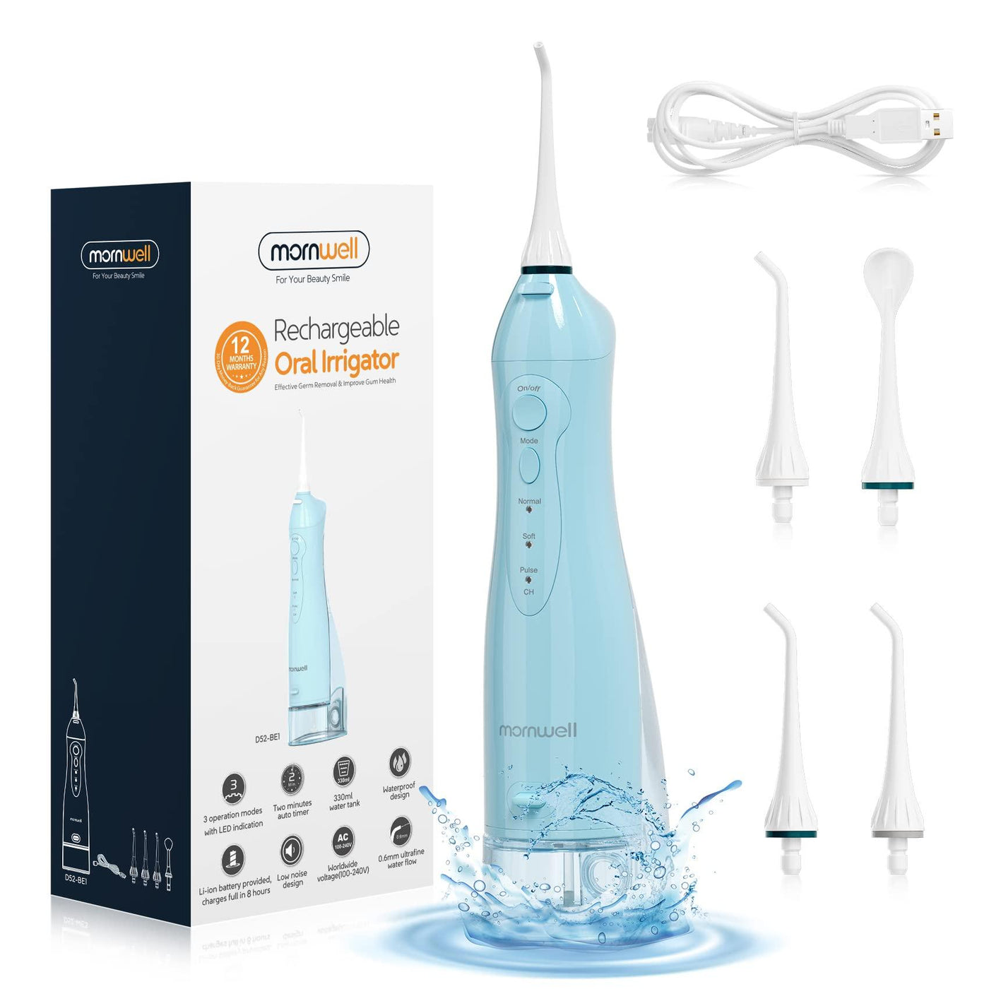 Oral Irrigator USB Rechargeable Water Flosser Portable Dental Water Jet 300ML Water Tank Waterproof Teeth Cleaner - ItemBear.com