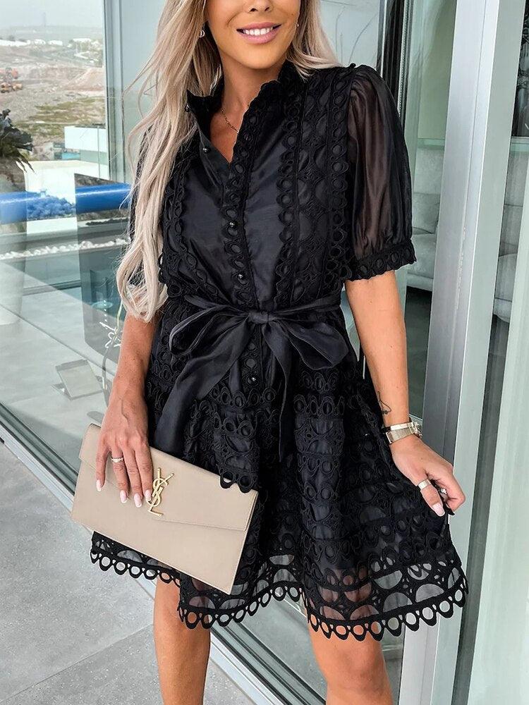 Patchwork Lace Elegant Mini Dress - ItemBear.com
