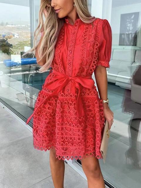 Patchwork Lace Elegant Mini Dress - ItemBear.com