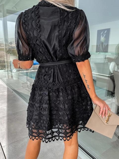Patchwork Lace Elegant Mini Dress - ItemBear.com