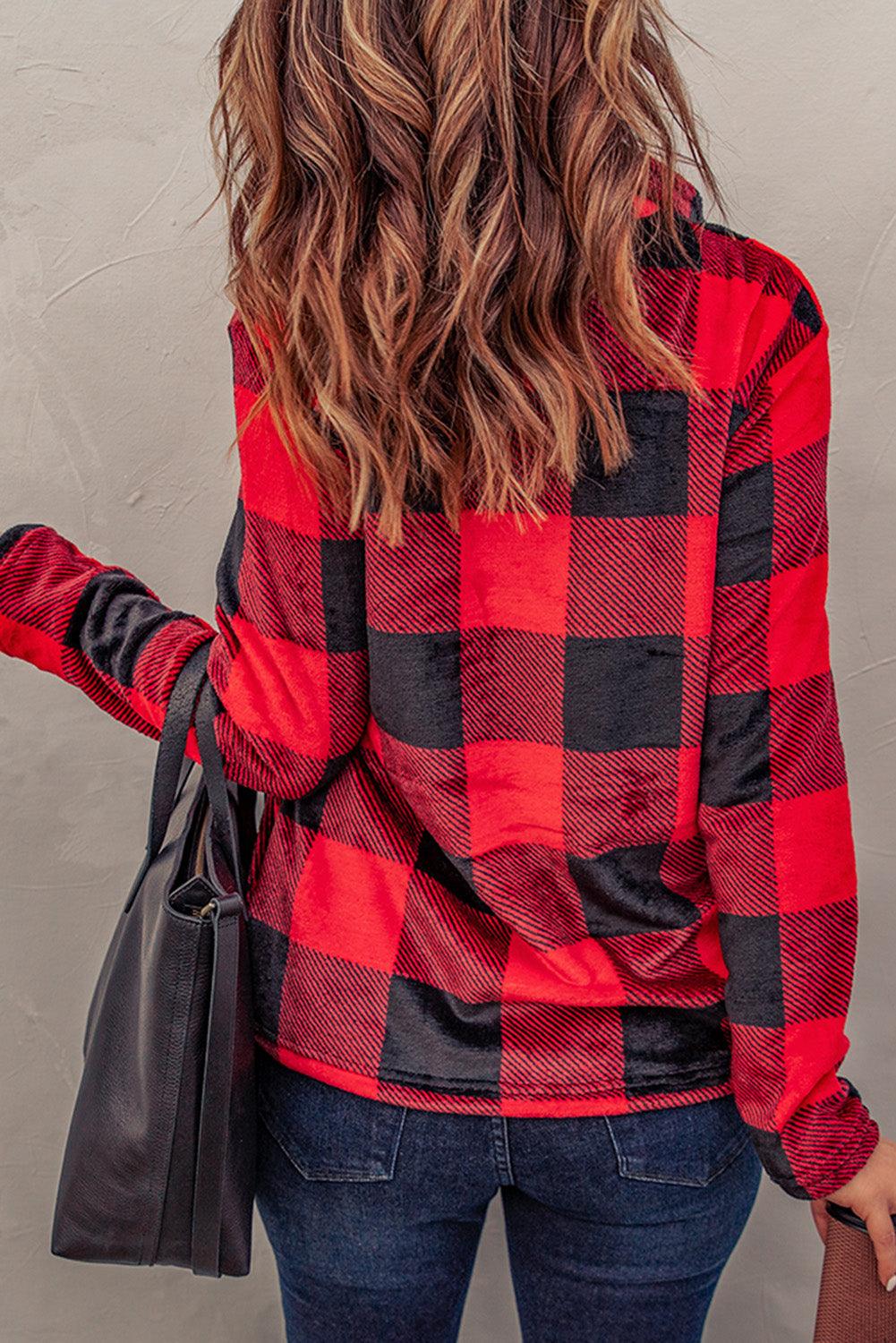 Plaid Print 1/4 Collar Sweatshirt - ItemBear.com