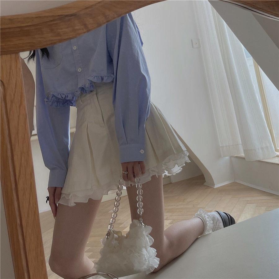 Pleated Lace Ruffles Mini Skirt - ItemBear.com