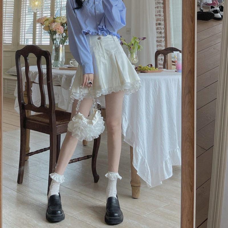 Pleated Lace Ruffles Mini Skirt - ItemBear.com