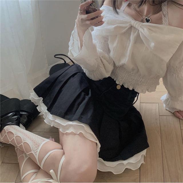 Pleated Lace Ruffles Mini Skirt - ItemBear.com