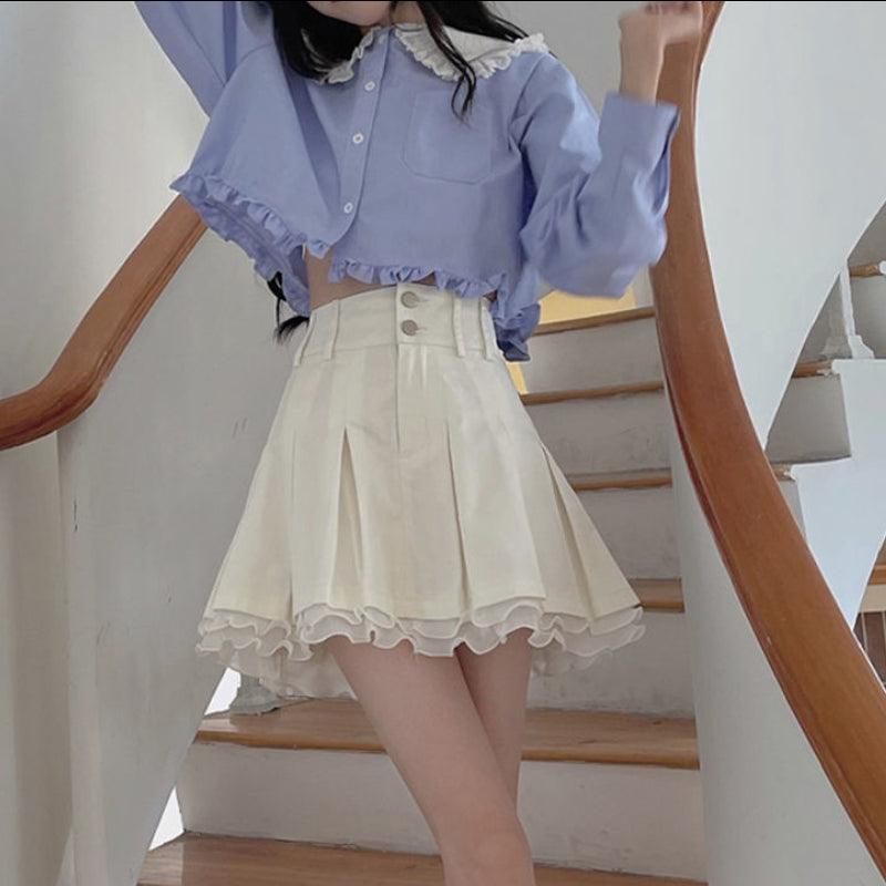 Pleated Lace Ruffles Mini Skirt - ItemBear.com