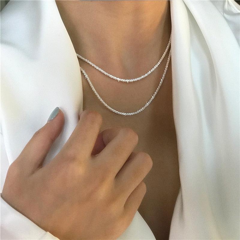 Popular 925 Sterling Silver Sparkling Clavicle Chain Choker Necklace For Women Fine Jewelry Wedding Party Birthday Gift - ItemBear.com