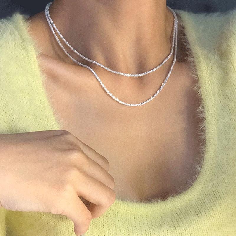 Popular 925 Sterling Silver Sparkling Clavicle Chain Choker Necklace For Women Fine Jewelry Wedding Party Birthday Gift - ItemBear.com