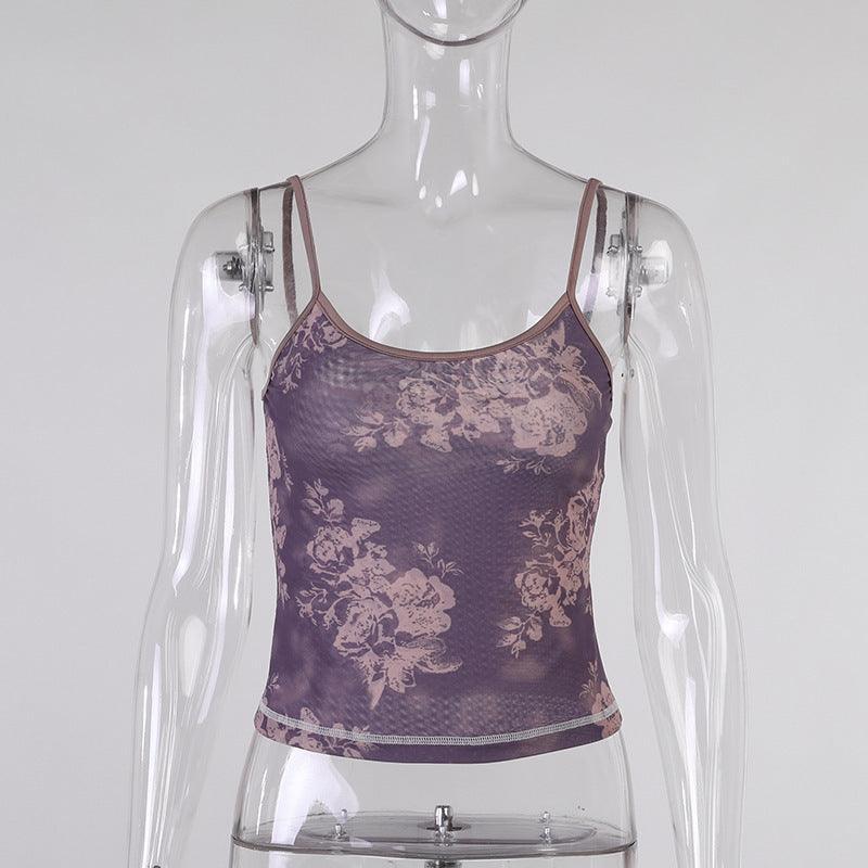 purple inner strapless backless European and American sexy slim type can be worn externally sling type sleeveless printing sling 215006 - ItemBear.com