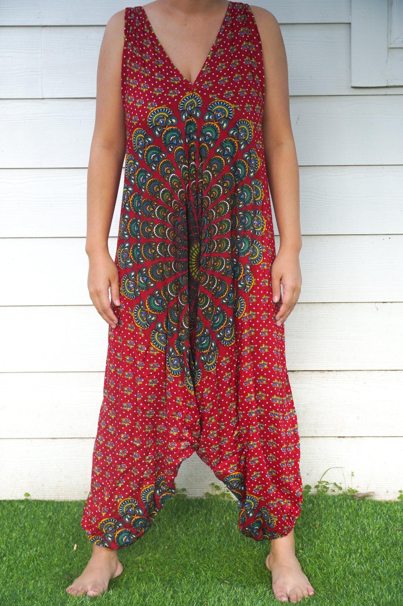 Red Chakra Hippie Jumpsuits, Boho Rompers, Festival Clothing - ItemBear.com